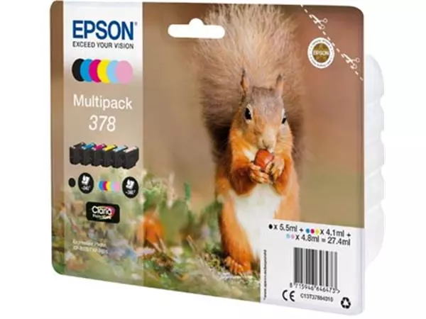 Een Epson inktcartridge 378, 240 - 360 pagina's, OEM C13T37884010, 6 kleuren koop je bij ShopXPress