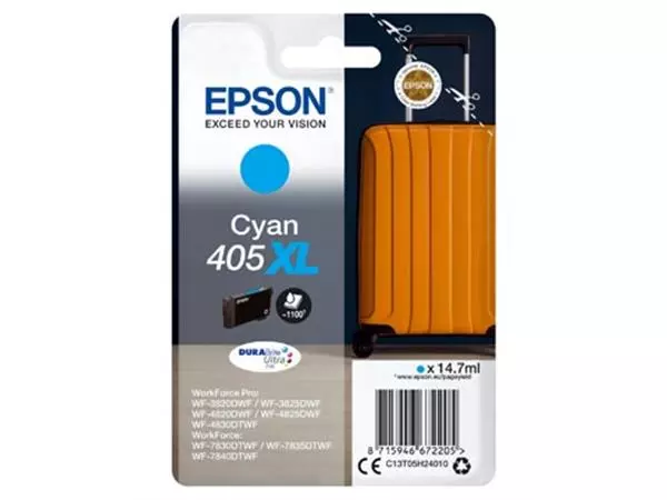 Een Epson inktcartridge 405XL, 1.100 pagina's, OEM C13T05H24010, cyaan koop je bij ShopXPress