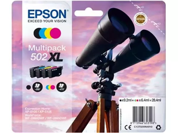 Een Epson inktcartridge 502XL, 470 - 550 pagina's, OEM C13T02W64010, 4 kleuren koop je bij ShopXPress