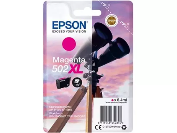 Een Epson inktcartridge 502XL, 470 pagina's, OEM C13T02W34010, magenta koop je bij ShopXPress