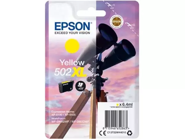 Een Epson inktcartridge 502XL, 470 pagina's, OEM C13T02W44010, geel koop je bij ShopXPress