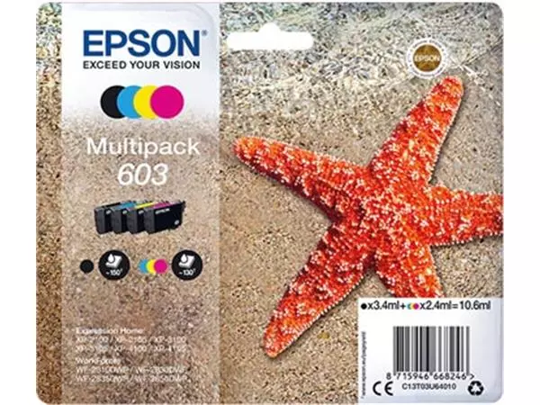 Een Epson inktcartridge 603, 130-150 pagina's, OEM C13T03U64010, 4 kleuren koop je bij ShopXPress