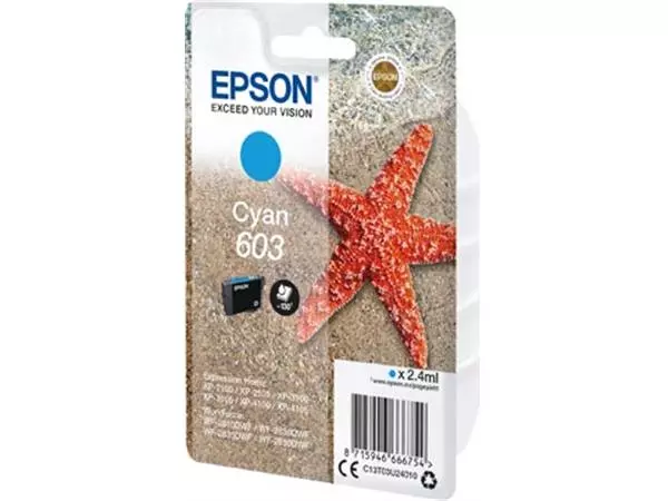 Een Epson inktcartridge 603, 130 pagina's, OEM C13T03U24010, cyaan koop je bij ShopXPress