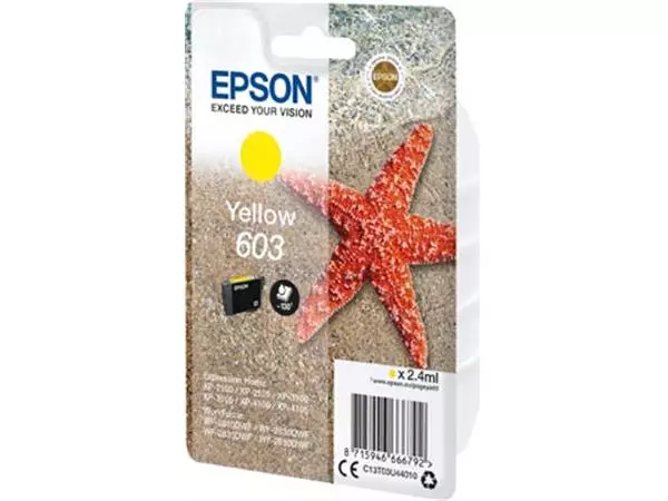 Een Epson inktcartridge 603, 130 pagina's, OEM C13T03U44010, geel koop je bij ShopXPress