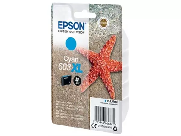 Een Epson inktcartridge 603 XL, 4 ml, OEM C13T03A24010, cyaan koop je bij ShopXPress