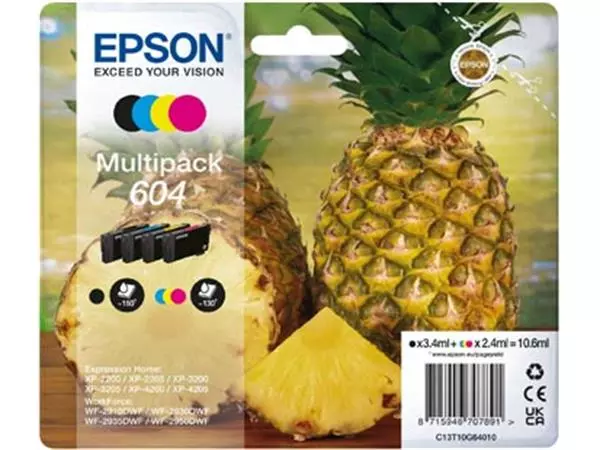 Een Epson inktcartridge 604, 130 - 150 pagina's, OEM C13T10G64010, 4 kleuren koop je bij ShopXPress