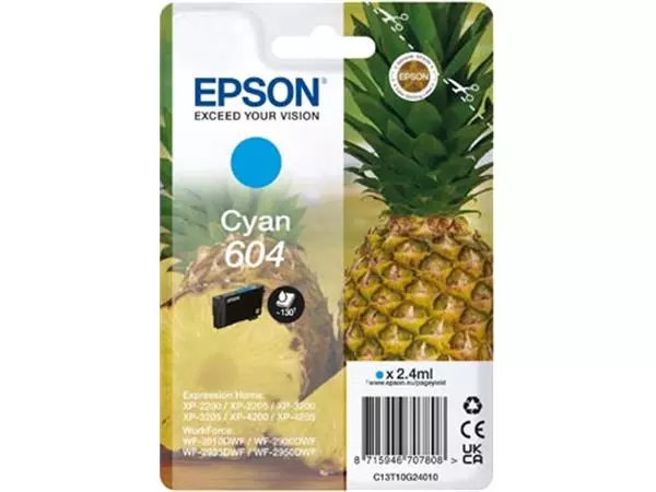 Een Epson inktcartridge 604, 130 pagina's, OEM C13T10G24010, cyaan koop je bij ShopXPress