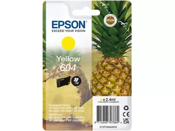 Een Epson inktcartridge 604, 130 pagina's, OEM C13T10G44010, geel koop je bij ShopXPress