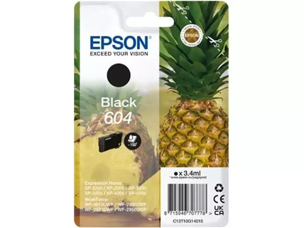 Een Epson inktcartridge 604, 150 pagina's, OEM C13T10G14010, zwart koop je bij ShopXPress