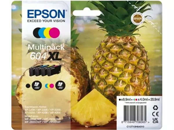 Een Epson inktcartridge 604 XL, 350 - 500 pagina's, OEM C13T10H64010, 4 kleuren koop je bij ShopXPress