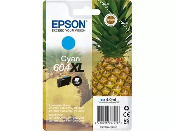 Een Epson inktcartridge 604 XL, 350 pagina's, OEM C13T10H24010, cyaan koop je bij ShopXPress