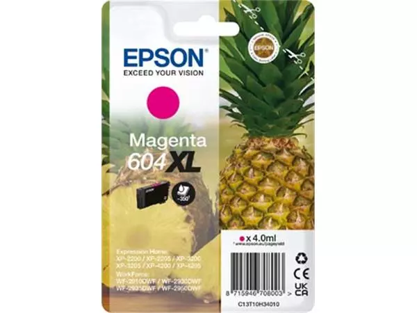 Een Epson inktcartridge 604 XL, 350 pagina's, OEM C13T10H34010, magenta koop je bij ShopXPress