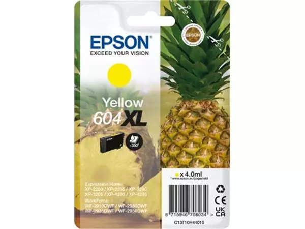 Een Epson inktcartridge 604 XL, 350 pagina's, OEM C13T10H44010, geel koop je bij ShopXPress