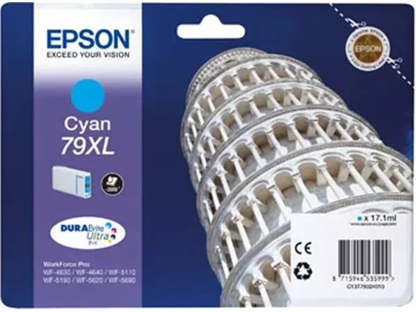 Een Epson inktcartridge 79XL, 2.000 pagina's, OEM C13T79024010, cyaan koop je bij ShopXPress