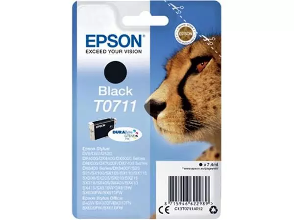 Een Epson inktcartridge T0711, 245 pagina's, OEM C13T07114012, zwart koop je bij ShopXPress