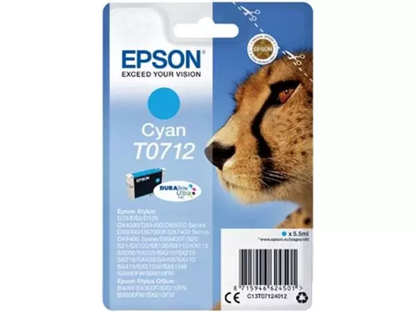 Een Epson inktcartridge T0712, 345 pagina's, OEM C13T07124012, cyaan koop je bij ShopXPress