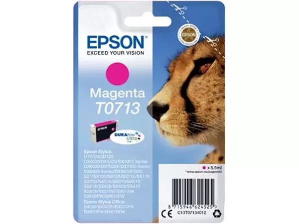 Een Epson inktcartridge T0713, 250 pagina's, OEM C13T07134012, magenta koop je bij ShopXPress