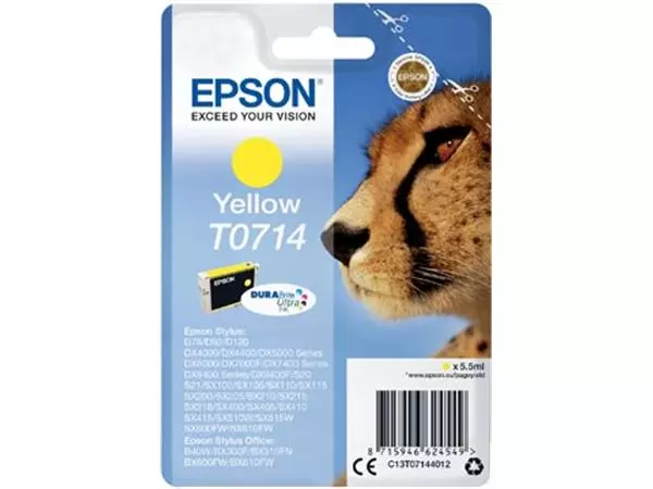 Een Epson inktcartridge T0714, 415 pagina's, OEM C13T07144012, geel koop je bij ShopXPress