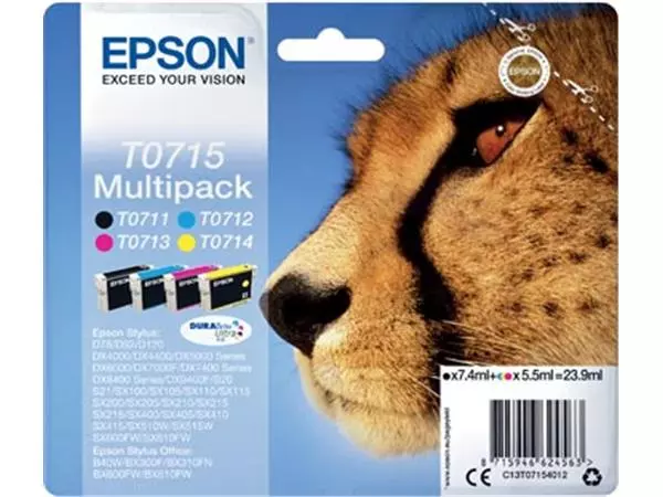 Een Epson inktcartridge T0715,250-415 pagina's, OEM C13T07154012, 4 kleuren koop je bij ShopXPress