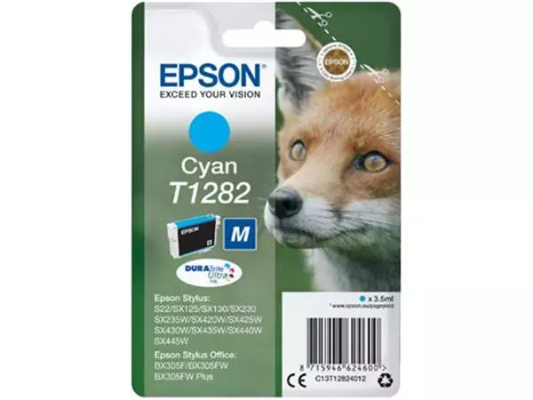 Een Epson inktcartridge T1282, 175 pagina's, OEM C13T12824012, cyaan koop je bij ShopXPress