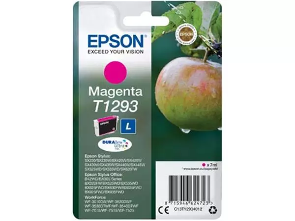 Een Epson inktcartridge T1293, 330 pagina's, OEM C13T12934012, magenta koop je bij ShopXPress