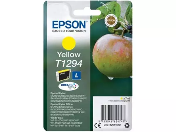 Een Epson inktcartridge T1294, 515 pagina's, OEM C13T12944012, geel koop je bij ShopXPress