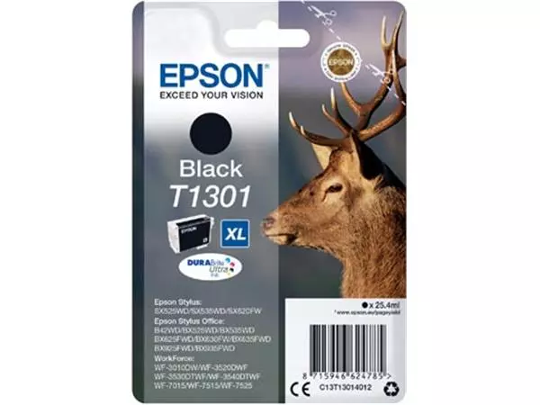 Een Epson inktcartridge T1301, 945 pagina's, OEM C13T13014012, zwart koop je bij ShopXPress