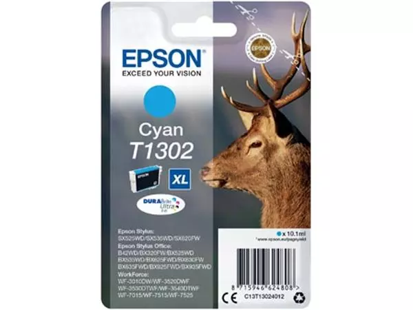 Een Epson inktcartridge T1302, 765 pagina's, OEM C13T13024012, cyaan koop je bij ShopXPress