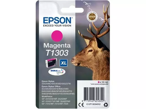 Een Epson inktcartridge T1303, 600 pagina's, OEM C13T13034012, magenta koop je bij ShopXPress