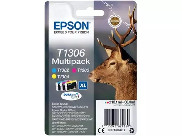 Een Epson inktcartridge T1306, 600-1.005 pagina's, OEM C13T13064012, 3 kleuren koop je bij ShopXPress