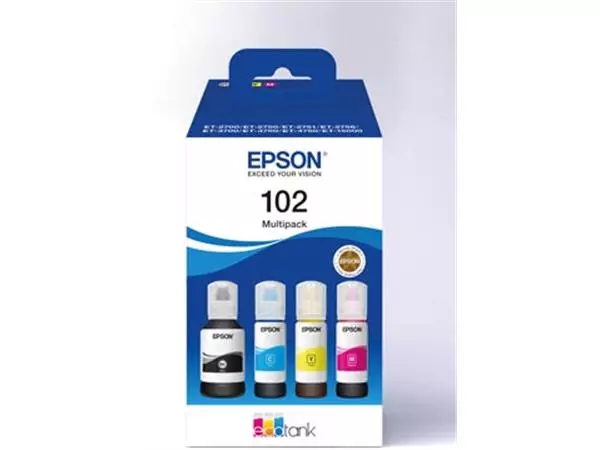 Een Epson inktfles 102, 6.000 - 7.500 pagina's, OEM C13T03R640, 4 kleuren koop je bij ShopXPress