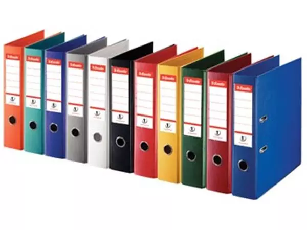 Een Esselte ordner Power N°1 geassorteerde kleuren: 2 x rood, groen, blauw, wit en zwart, rug van 7,5 cm koop je bij ShopXPress