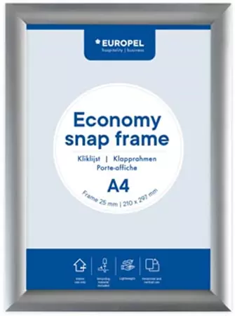 Een Europel clicklijst Economy, lijst 25 mm, ft A4, zilver koop je bij ShopXPress