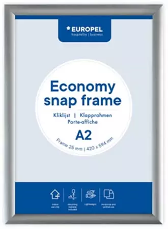 Een Europel clicklijst Economy, lijst 25 mm, ft A2, zilver koop je bij ShopXPress