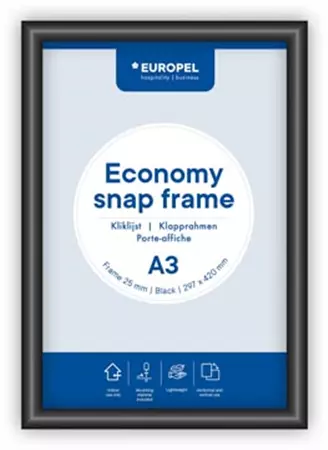 Een Europel clicklijst Economy, lijst 25 mm, ft A3, zwart koop je bij ShopXPress