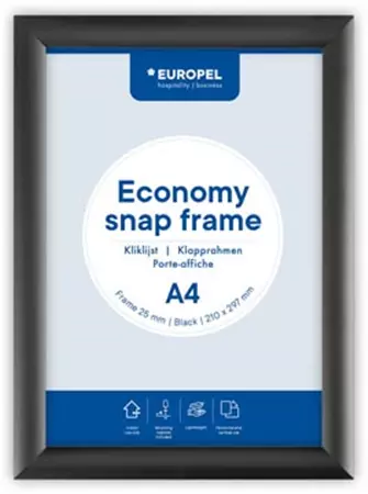 Een Europel clicklijst Economy, lijst 25 mm, ft A4, zwart koop je bij ShopXPress