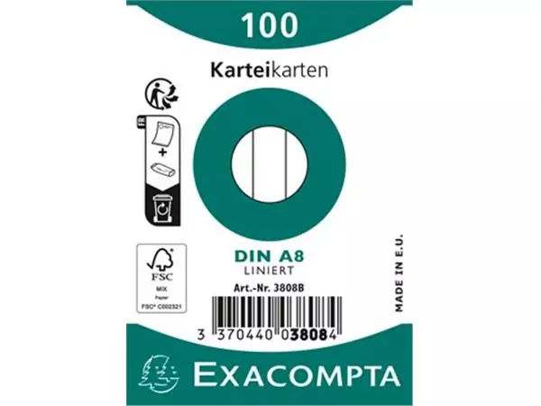 Een Exacompta steekkaarten, gelijnd, ft 5,5 x 7,4 cm, pak van 100 stuks, wit koop je bij ShopXPress