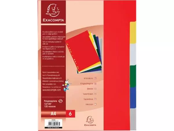 Een Exacompta tabbladen voor ft A4, uit PP 12/100e, 6 tabs, geassorteerde kleuren koop je bij ShopXPress