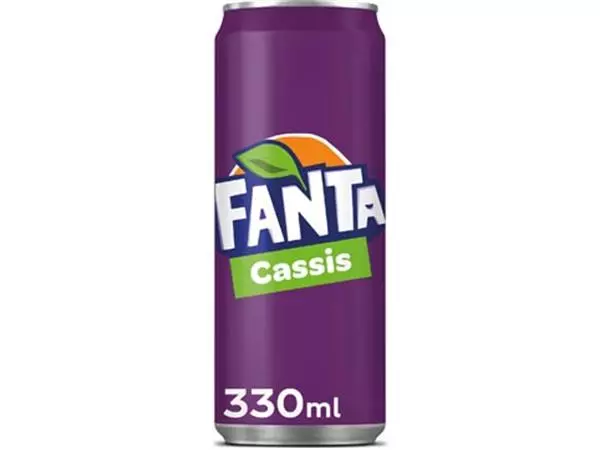 Een Fanta Cassis frisdrank, sleek blik van 33 cl, pak van 24 stuks koop je bij ShopXPress