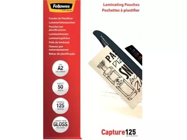 Een Fellowes lamineerhoes Capture125 ft A2, 250 micron (2 x 125 micron), pak van 50 stuks koop je bij ShopXPress