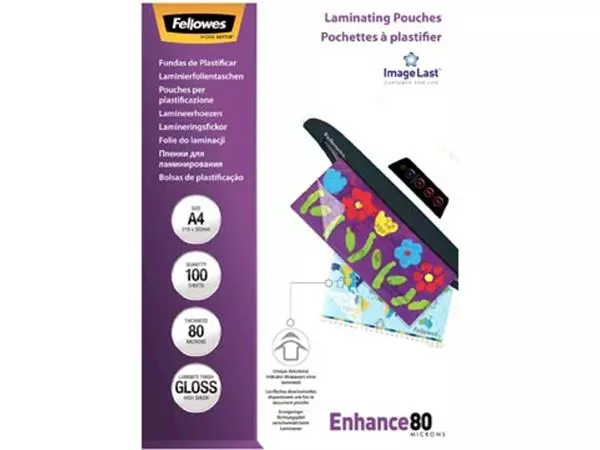 Een Fellowes lamineerhoes Enhance80 ft A4, 160 micron (2 x 80 micron), pak van 100 stuks koop je bij ShopXPress