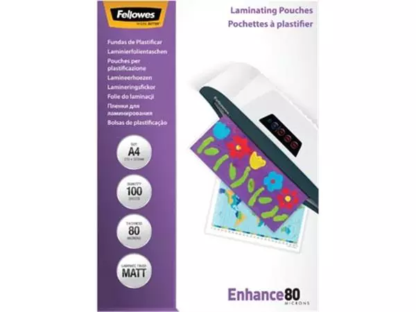 Een Fellowes lamineerhoes Enhance80 ft A4, 160 micron (2 x 80 micron), pak van 100 stuks, mat koop je bij ShopXPress