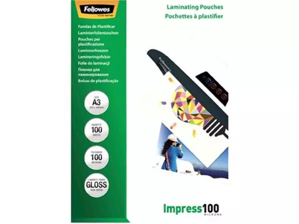 Een Fellowes lamineerhoes Impress100 ft A3, 200 micron (2 x 100 micron), pak van 100 stuks koop je bij ShopXPress