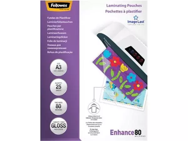 Een Fellowes lamineerhoezen Enhance80 ft A3, 160 micron (2 x 80 micron), glanzend, pak van 25 stuks koop je bij ShopXPress