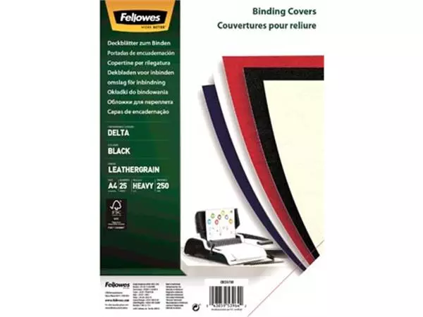 Een Fellowes schutbladen lederlook ft A4, 180micron, zwart, pak van 25 stuks koop je bij ShopXPress