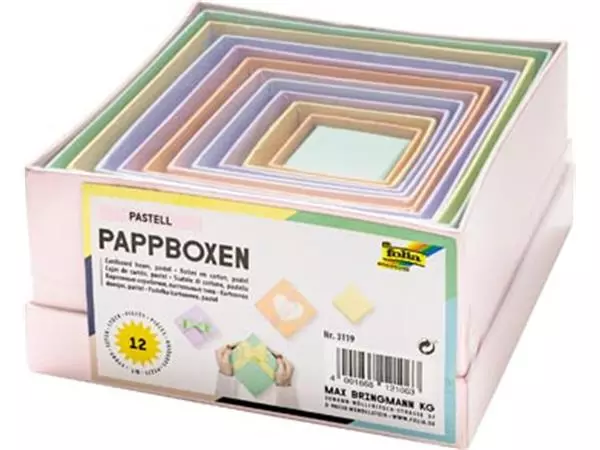 Een Folia dozen voor decoratie, vierkant, uit karton, pak van 12 stuks in geassorteerde maten, pastelkleuren koop je bij ShopXPress