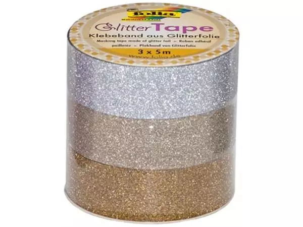 Een Folia glittertape zilver en goud rolletje met 3 stuks koop je bij ShopXPress