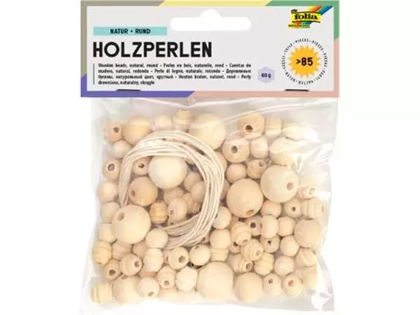 Een Folia houten parels, natuur, blister van 84 stuks in geassorteerde maten koop je bij ShopXPress