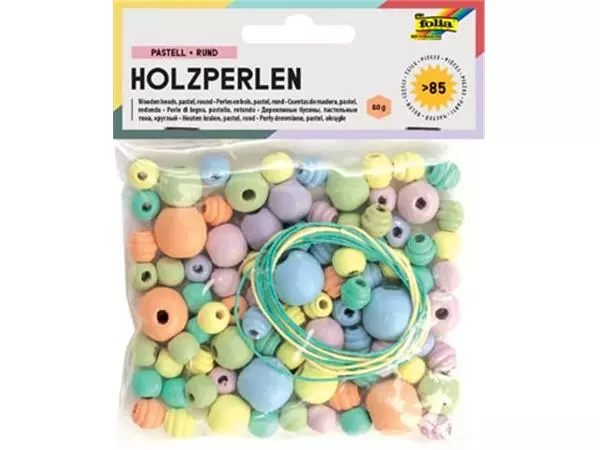 Een Folia houten parels, pastel, blister van 84 stuks in geassorteerde maten koop je bij ShopXPress