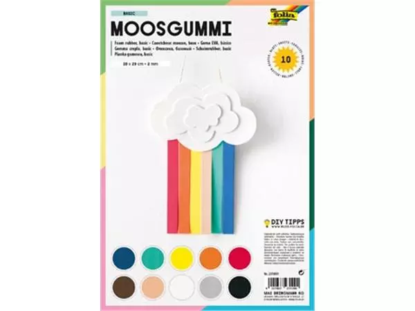 Een Folia mosgummi pak van 10 blad in 10 geassorteerde kleuren koop je bij ShopXPress